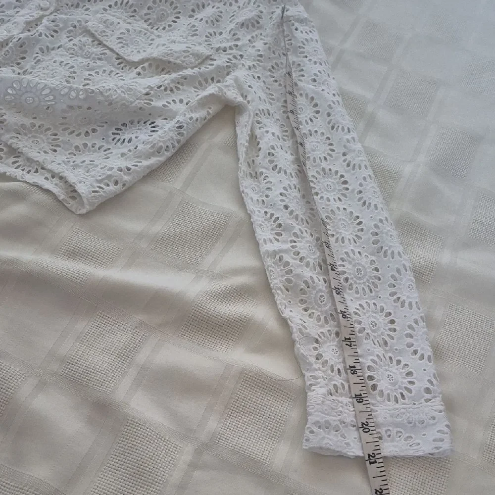 Guess White Embroidered Eyelet Button-Down Shirt - Picture 10 of 16